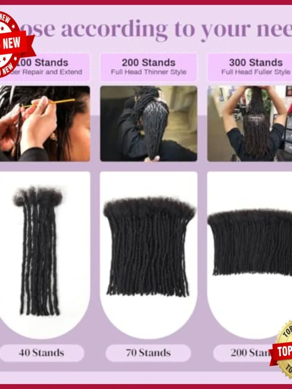 10 Inch Human Hair Dreadlock Extensions, 40 Strands, 0.6cm Width